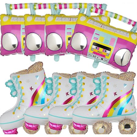 Regnbågsrullar Skridsko Ballonger Boombox Ballon 80-tal 90-tal Retro Tema Hip Hop Födelsedagsfest Ballon Dekoration Tillbehör 8 st