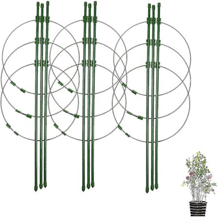 Set med 3 klätterväxtstöd med 3 justerbara stödringar 45 cm