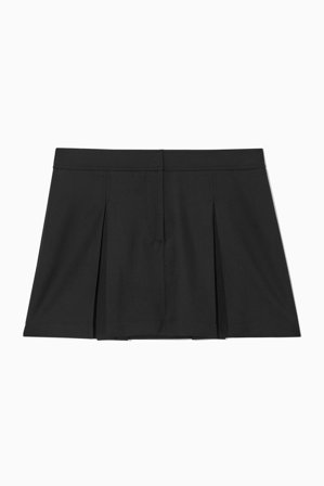 COS Women's Low Rise Pleated Wool Mini Skirt in Black