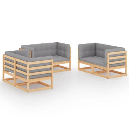 Vidaxl Loungegrupp Med Dynor 6 Delar Massiv Furu Grå