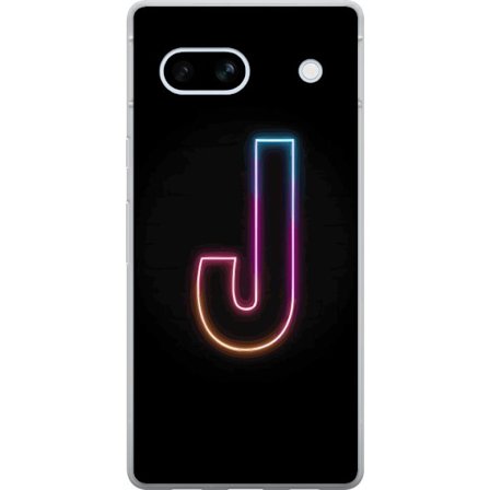 Kompatibel Mobilcover til Google Google Pixel 7a Minimalistisk neonbogstav J i farveskiftende lys mod sort baggrund