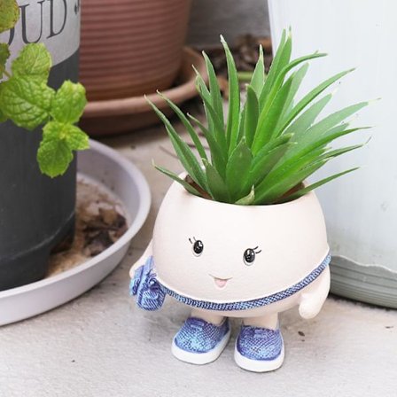 Resin Hode Plantepotte med Dreneringshull, Smilende Ansikt Blomsterpotte for Sukkulenter som Perler på Snor, Unik Innendørs Utendørs Hjemmedekorasjon