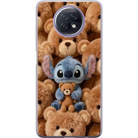 Kompatibel Mobilcover til Xiaomi Redmi Note 9T Stitch omgivet af brune teddybjørne med en lille teddybjørn i armene i en sød og hyggelig kawaii-design