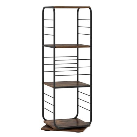 360° Drejelig Reol med 4 Niveauer COSTWAY, Metalramme, Vinkelbibliotek med Fod 40 x40 x115 cm, Rustik Brun