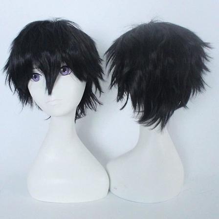 Cosplay lockigt hår svans full peruker svart kort peruk kvinnor/män peruk kostym Fancy