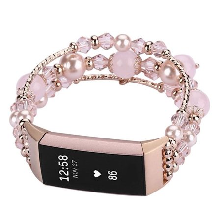 Fitbit Charge 3 klockarmband med naturliga smycken - Rosa