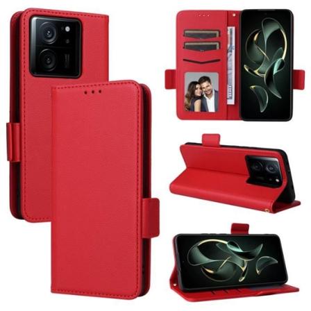 Taske til Xiaomi 13T-Xiaomi 13T Pro 6.67", Litchi mønster, PU læder pung telefoncover, rødt Anti-Shock Magnetic Flip etui