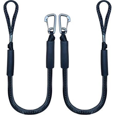 Bungee Dock Line med krok, svart förtöjningsrep för båt 4 ft 2-pack & svart