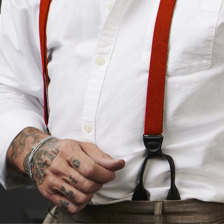 Bretelle sottili rosso cremisi con fermaglio per bottoni per uomini - Bretelle per bottoni