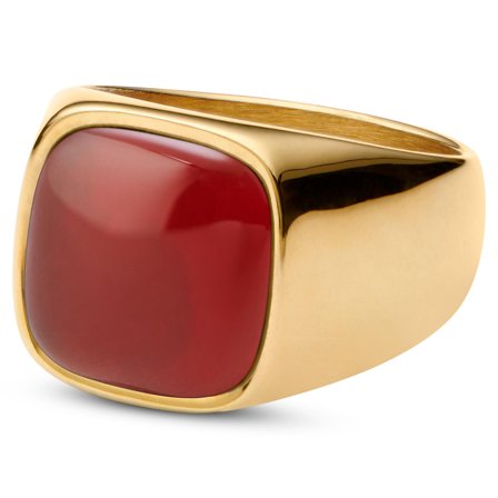 Len Red Onyx Gold-Tone Gravel Ring for Men - Rings with stones