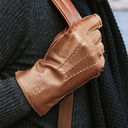 Gants au poignet en cuir de mouton perforés bruns havane pour écran tactile pour hommes - Gants pour l'hiver - pour Hommes - Salt & Hide