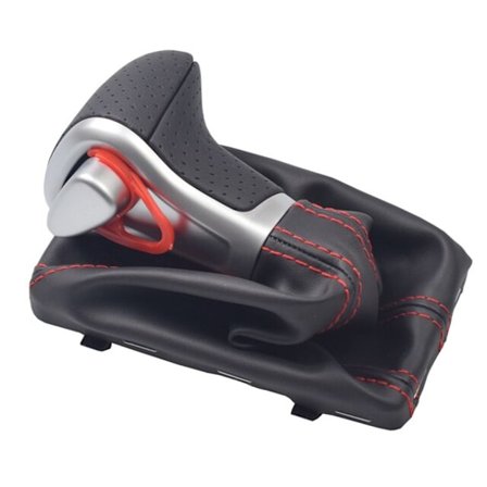 För Audi A4 B8 A5 Q5 2009 2010 2011 2012-2014 Bil Automatisk Växelspak Växelspaksknopp Damask Läderöverdrag-Hål-Röd Linje