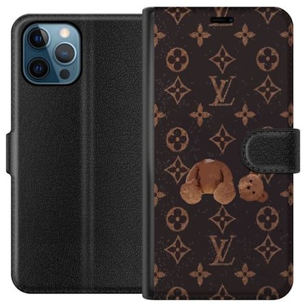 Kompatibel Tegnebogsetui til Apple Apple iPhone 12 Pro Luksuriøst monogrammønster med knust bamse i mørk modeæstetik