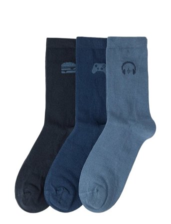Lindex Socks 3 Pack Bb Gaming - Blue - 31/33