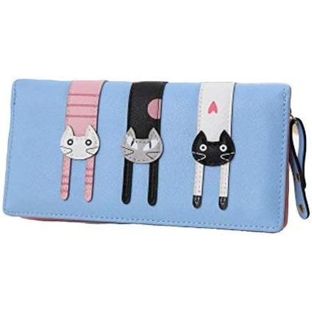 Läderplånbok För Kvinnor Lång Med Dragkedja Söt Tecknad Katt