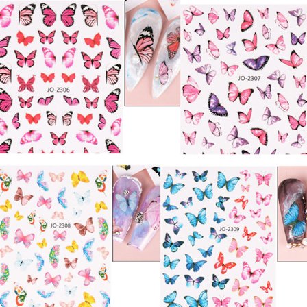 #4 ark med negleklistermærker (sommerfugle)#