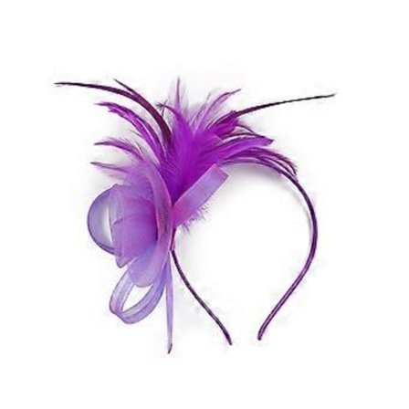 Tyl Hårbånd med Blomster til Kvinder Elegant 1920'er Fjerhårbånd Skridsikkert Flapper Fascinator Hårbånd til Formelle Begivenheder Lilla