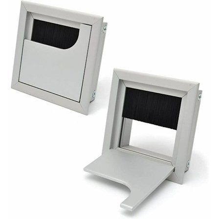 Kabelgennemføring til kontor 80x80 mm, kabelgennemføring til skrivebord, husmøbler, møbler, aluminium, kabel carré sølv 2 rum