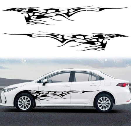 2 stk 261 cm Flammegrafikk Bilsidestikker Flamme Racing Sports Stripe Dekal Universal Vinylklistremerke for Alle Biler Lastebil SUV