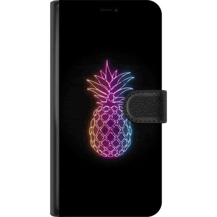Kompatibelt Lommeboketui til OnePlus OnePlus 6 Neonlysillustrasjon av ananas i fargerikt lys mot svart bakgrunn
