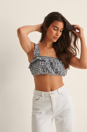 NA-KD Gingham Frilled Crop Top - Ærmeløse toppe - CheckeRød - EU 32