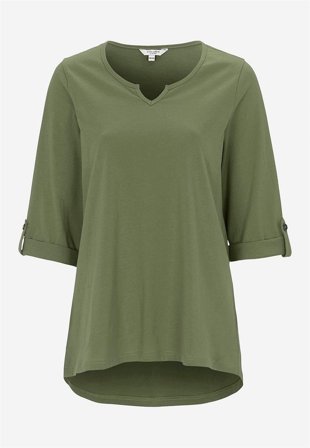 Cellbes of Sweden - Jerseytop med 3/4 lange ærmer i kakigrøn til damer i størrelse 42/44