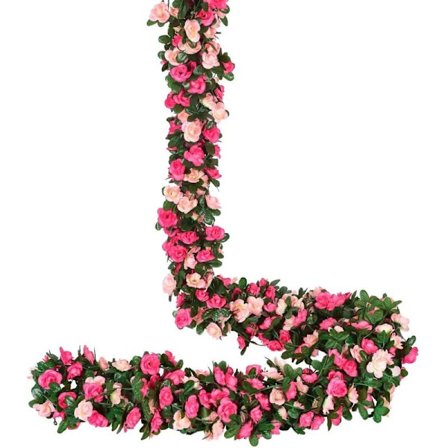 4 stk. kunstig rose guirlande, 270 cm kunstig rose vinranke blomsterguirlande med grønne blade til bryllup, fest, havedekoration, rose