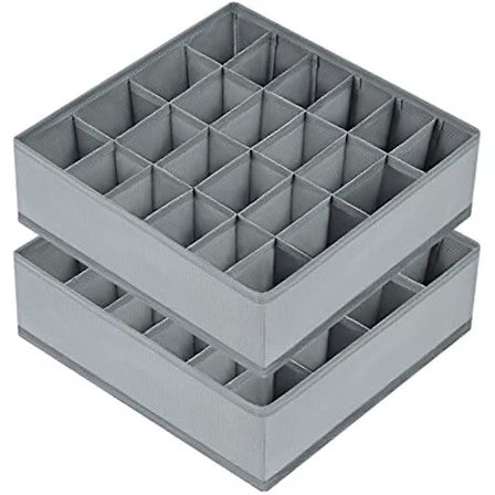 2 kpl säilytyslaatikoita sukille ja alusvaatteille, 24 lokeroa, kokoontaitettavat laatikot (taitettava laatikko, laatikon jakajat, laatikon järjestäjä