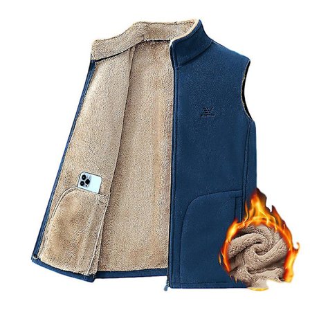 Herre Fleece Vest med Fuld Lynlås, Sherpa-foret Høj Krave Vest