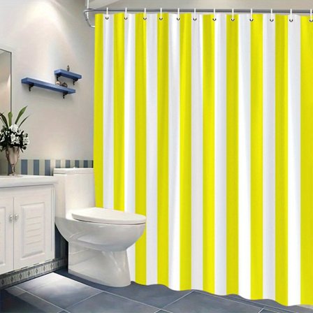 Gul og hvit dusjforheng for bad, moderne stripete baderomsforheng geometriske mønstre vertikale striper vaskbart polyesterstoff bad S