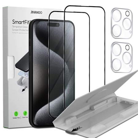 2-PACK iPhone 15 Pro Skærmbeskytter & 2-PACK linsebeskytter - Hærdet Glas | [SmartFit Refill System] - Boblefri