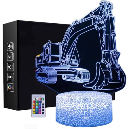 3D Grävmaskin Nattlampa, USB-kabeldriven LED Illusion Nattlampa