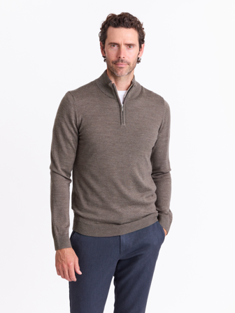 MATCH - Berto merino zip genser - Mario Conti - Str. L - Herre - Gensere & Cardigans - Brun - 100% ull-merino