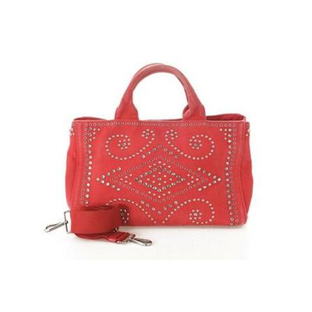 Prada Vintage, Pre-owned Canapa Bijou Studs Tote Bag Rood, Dames, Maat:ONE Size