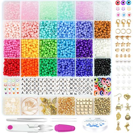 4200 kpl 4 mm:n lasihelmiä korujen valmistukseen, 24 väriä siemenhelmiä ystävyysrannekkeen valmistussarja kirjainhelmillä
