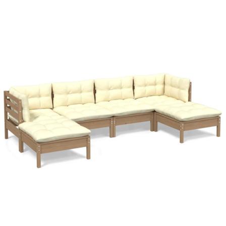 Vidaxl Loungegrupp Med Dynor 6 Delar Honungbrun Massiv Furu Brun