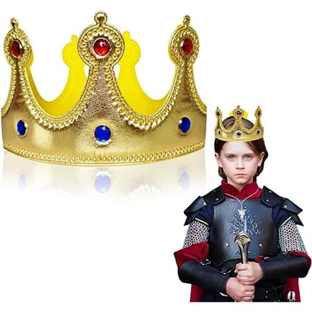 Kultainen kuninkaan kruunu - Kuninkaan kruunu - Syntymäpäiväjuhlahattu - Kultainen kangaskruunu jalokivillä - Syntymä- ja karnevaalijuhlakoriste