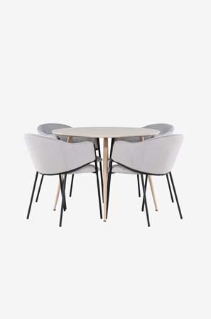 Venture Home - Plaza-ruokapöytä ja Evelina-ruokapöydän tuolit - Harmaa - Ruokailuryhmä 4 hengelle - - Homeroom