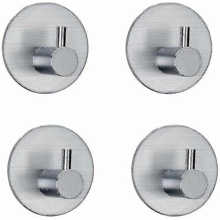 Selvklebende kroker, håndklehenger, rustfri krok, enkelkrok, 4 rustfrie kroker (sølvbørstet rund rett krok)