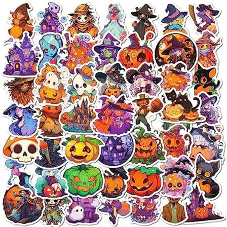 2 stk. 50 stk. Ikke-gentagne Halloween Børnetegnefilm Græskar Tema Stickers, Vinyl Vandafvisende Ferie Party Stickers,