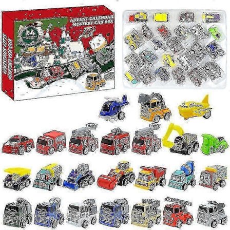 24 stk. Modelbiler til drenge 2-6 år, Brandbiler, Ingeniørkøretøjer, Gravemaskiner, Julekalender, Legetøj til børn