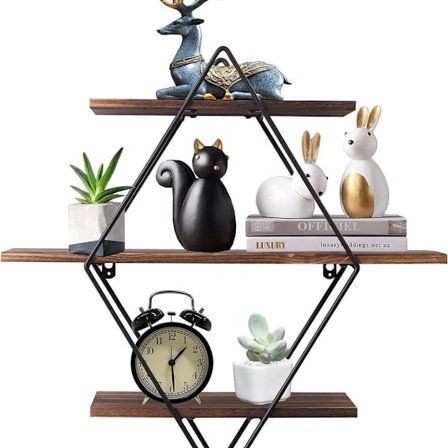 Leijuva hylly Rustiikkinen geometrinen puinen seinähylly 3-tasoinen KLB