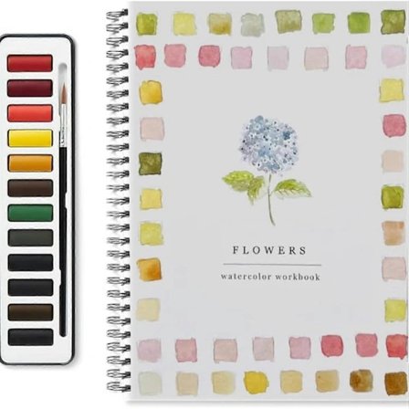 Watercolor Practice Book, Suitable for Beginners, 12-Color Watercolor Paint Set (Including Brushes), DIY Painting Set as a Gift.