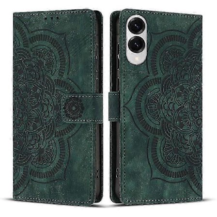 Hot tilbud til lav pris! Frostet skinnveske med Mandala-preget Retro Telef[GKS] Grønn For Samsung Galaxy S25 Edge 5G