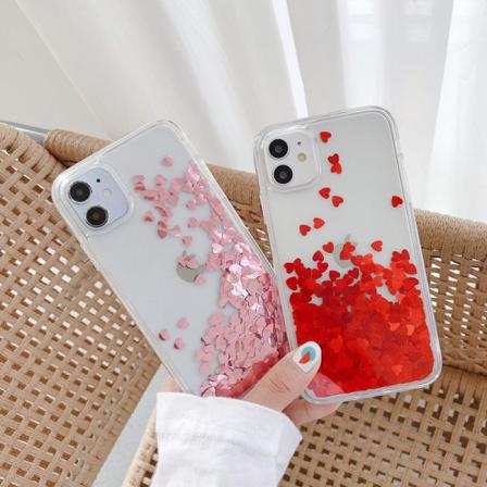 Iphone 13 Skal Med Flytande Hjärtan Likt Kvicksand Glitter Red One Size