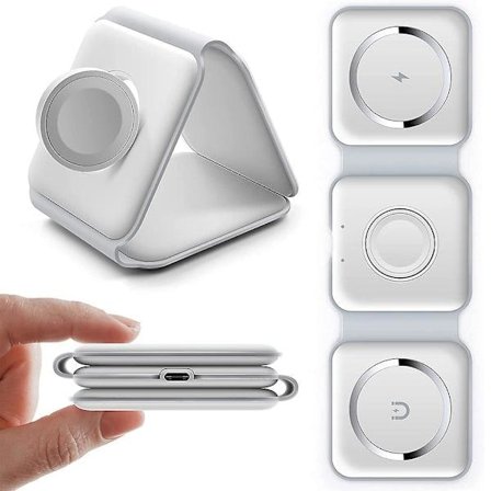 3-i-1 Trådlös Laddare, Magnetisk Vikbar 3-i-1 Laddstation, Snabb Trådlös Laddningsplatta, Kompatibel med iPhone 14/Pro/Max/Plus/13/12 Se