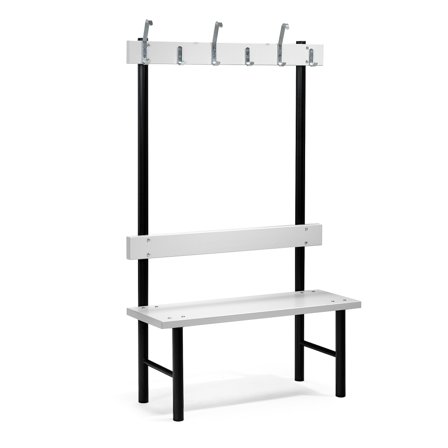 Sitzbank STADIUM mit Hakenleiste, 6 Haken, L 1000 mm, grau