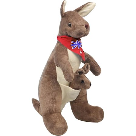 Plys Kænguru Plysdukke Fyldt med Australien Halstørklæde Krammevenlig Kænguru Blød Fyldt Mor og Baby Dyr Legetøj 17 Tommer (Rød)