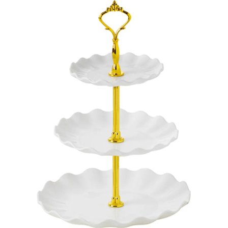 3-vånings vit fruktkorg Frukttårtställ 30 cm - Fruktskål för mer plats på bänken - Tårtställ med fruktskålar - mer dekorativ