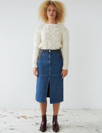 Stella Nova Black And Blue Denim Midi Skirt - Blue - 34